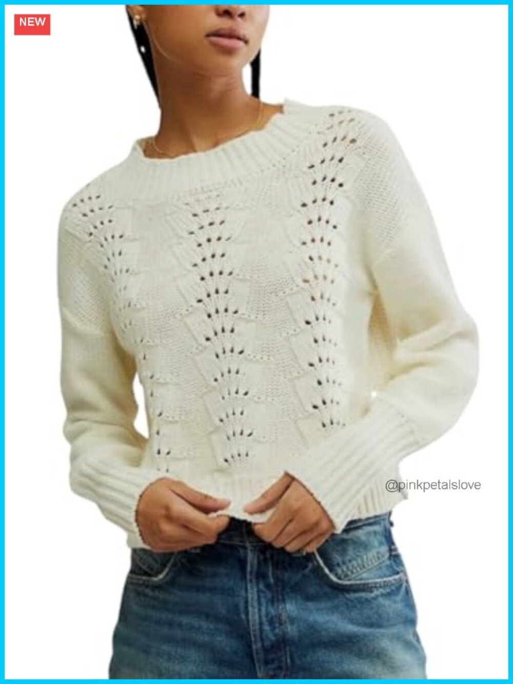 Boxy Cropped Pullover Sweater with Dropped Shoulders